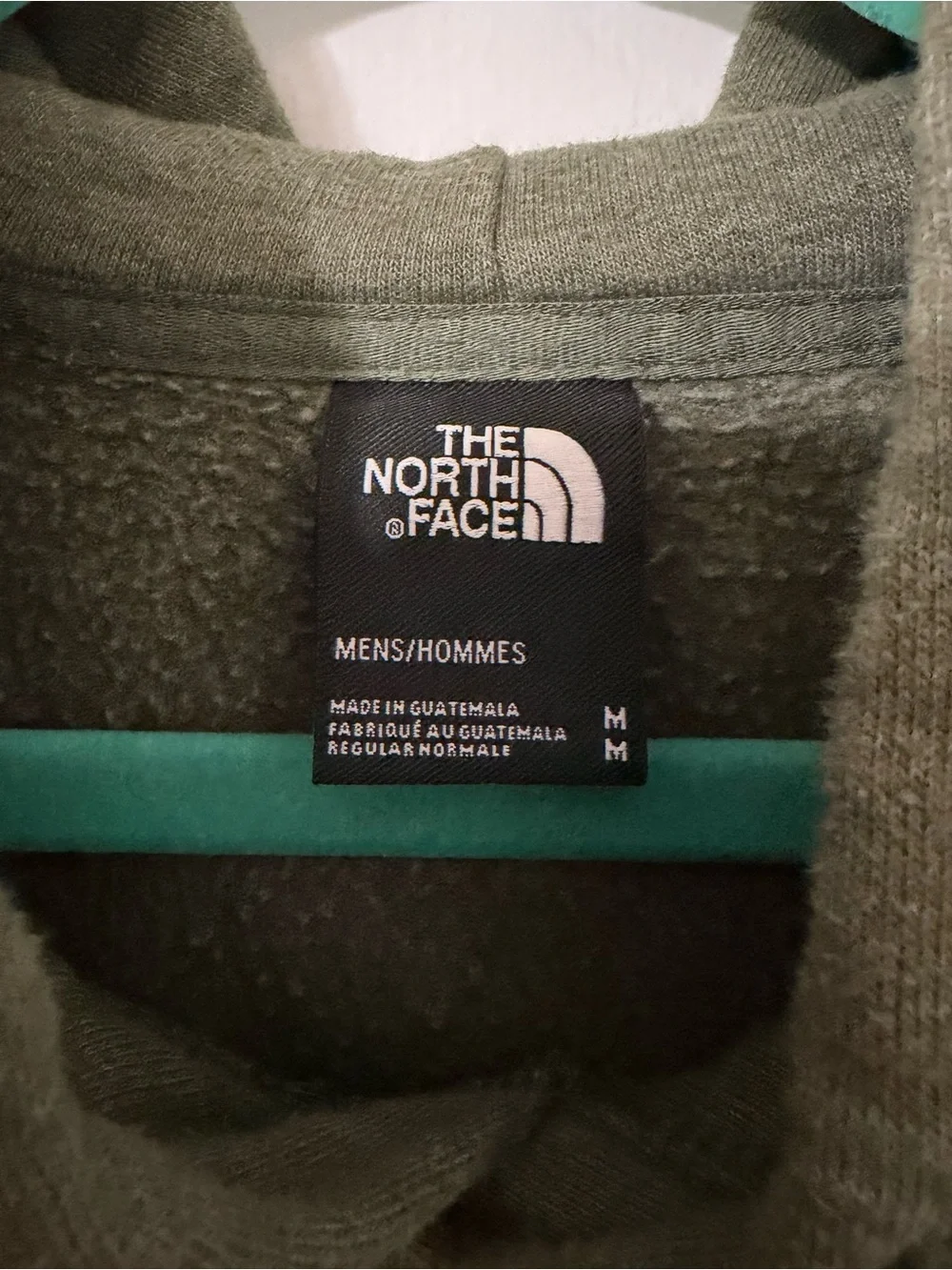 The North Face Men's Olive Green Crewneck Hoodie with White Logo